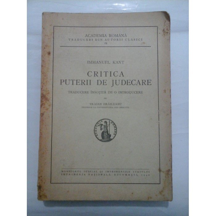  CRITICA  PUTERII  DE  JUDECARE (1940) -  IMMANUEL  KANT